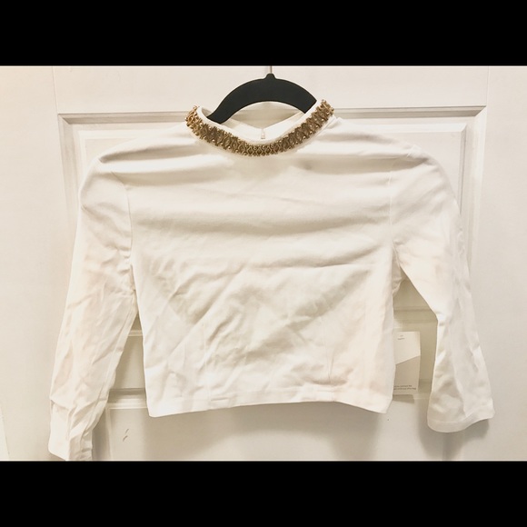 Tobi White Collared Crop Top Small - Picture 3 of 3
